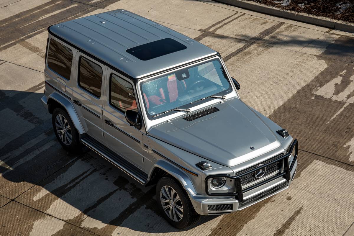 09 mercedes benz g 550 2019 angle  exterior  front  overhead  silver jpg