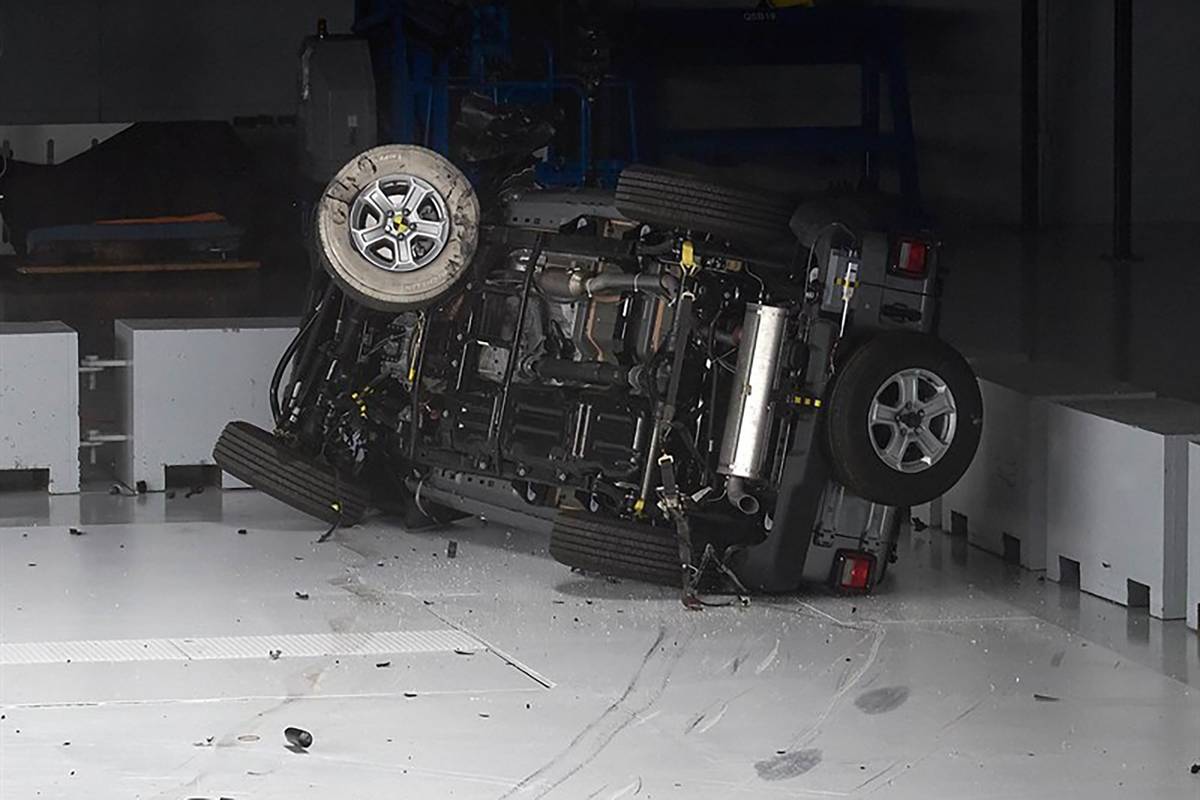 A 2019 Jeep Wrangler rolled over following an IIHS crash test