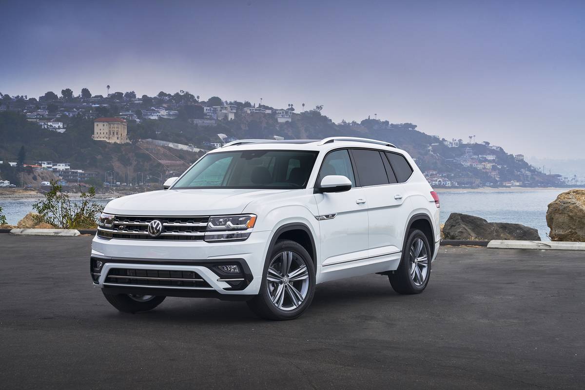 Front angle view of a white 2020 Volkswagen Atlas