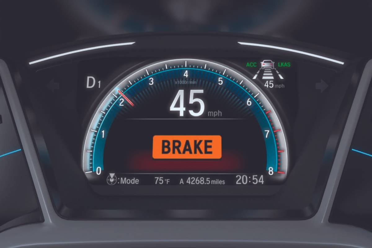 Collision Mitigation Braking System on a car's instrument panel