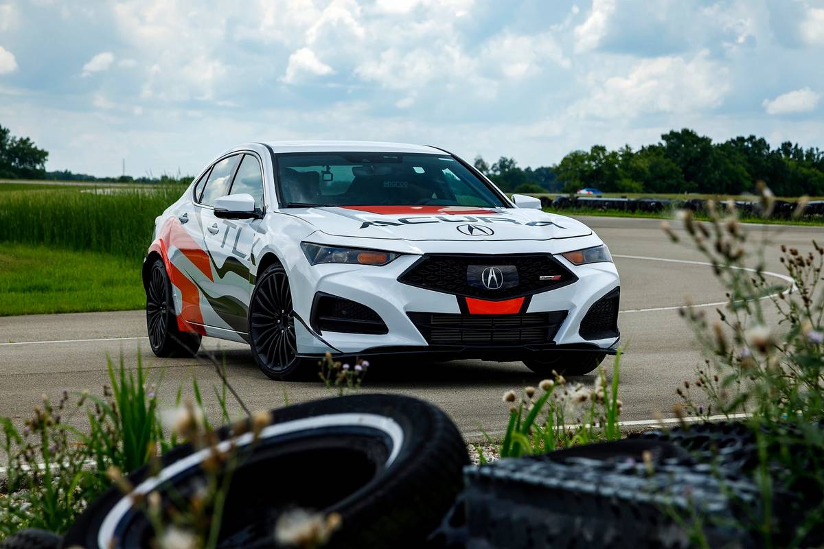 Front view of a 2021 Acura TLX Type S prototype Pikes Peak pace car