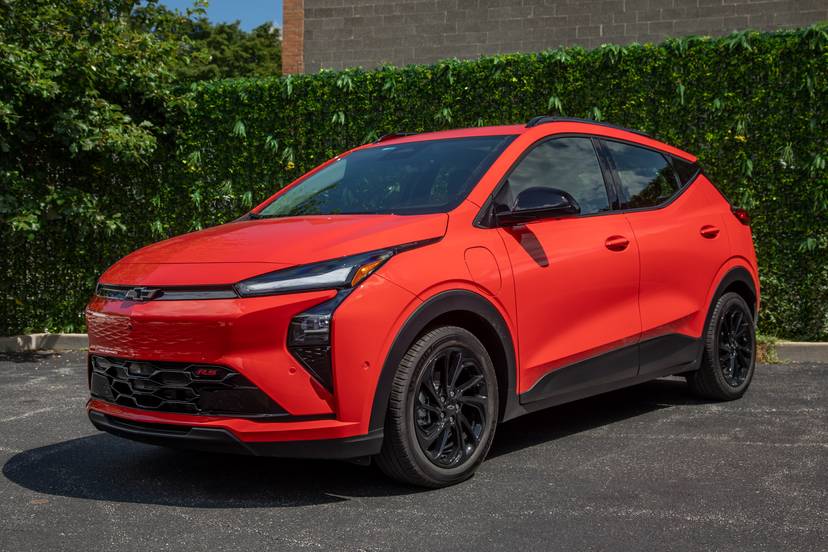 Red 2027 Chevrolet Bolt RS front angle view