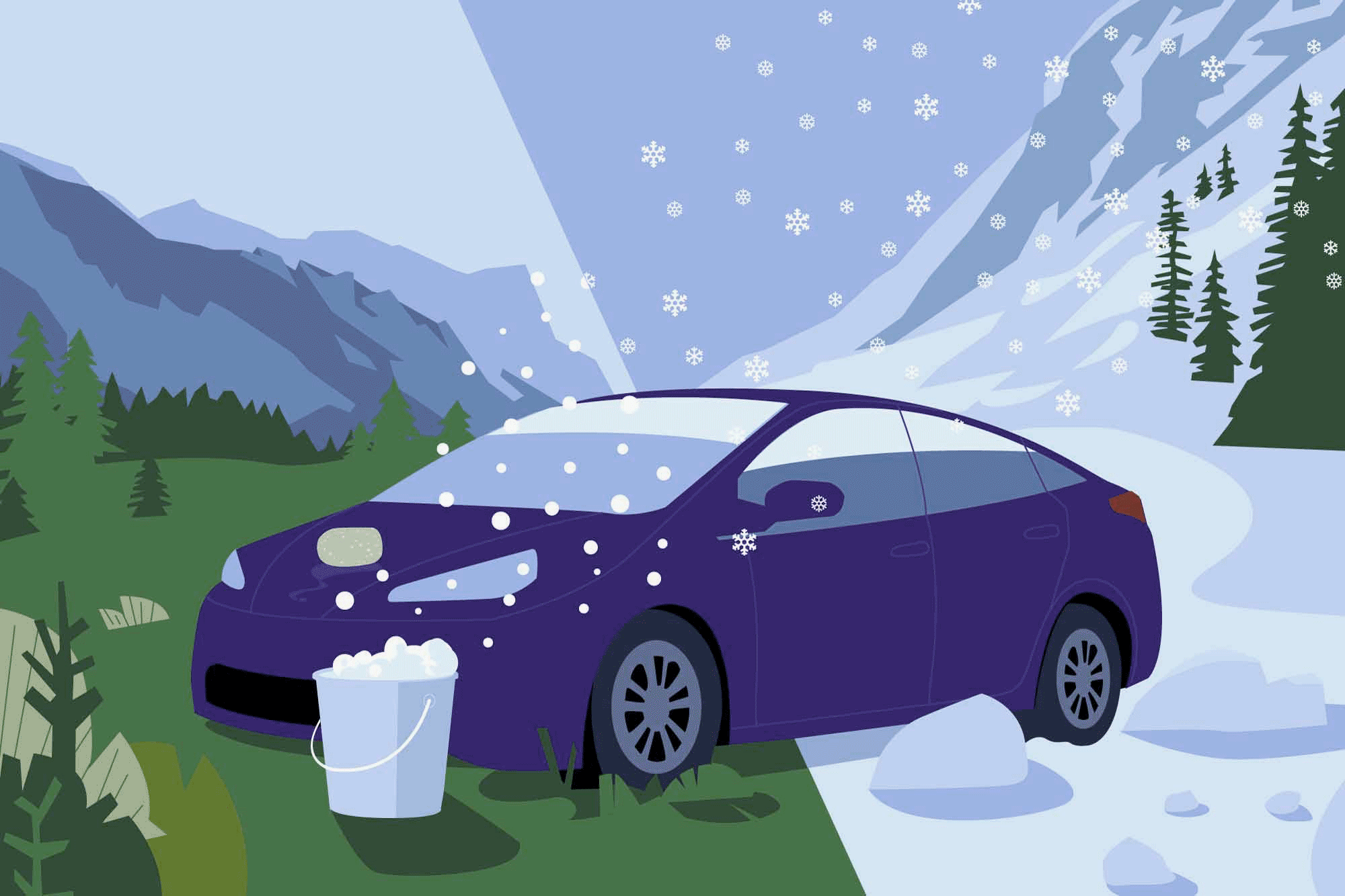 Winter car washing illustration
