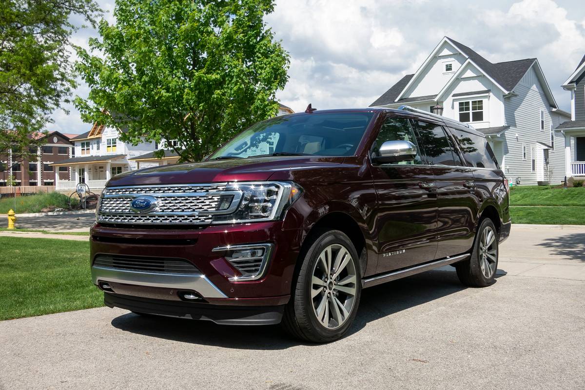 Front angle view of a purple 2020 Ford Expedition Platinum Max