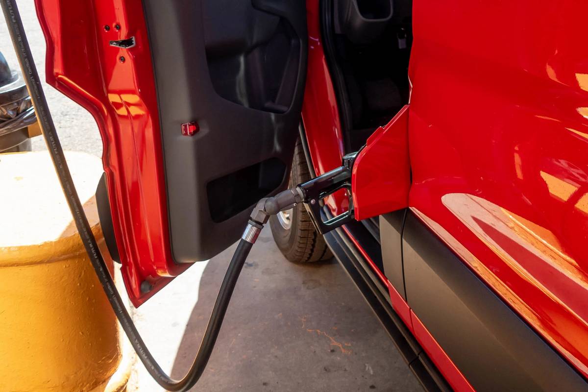 A fuel pump adding gas to a 2020 Ford Transit XL