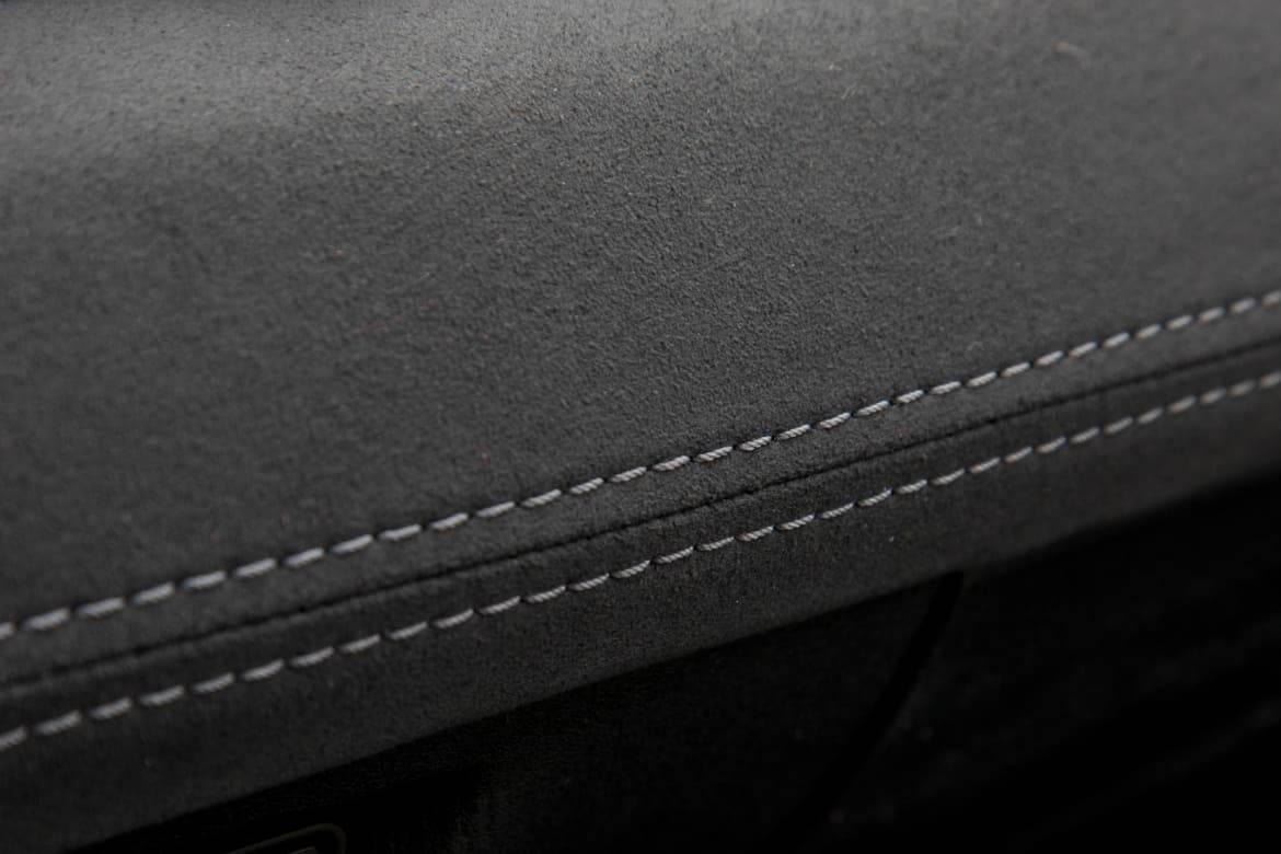 New for 2019 is stitched and padded suede-like trim on the dashboard. | Cars.com photo by Christian Lantry