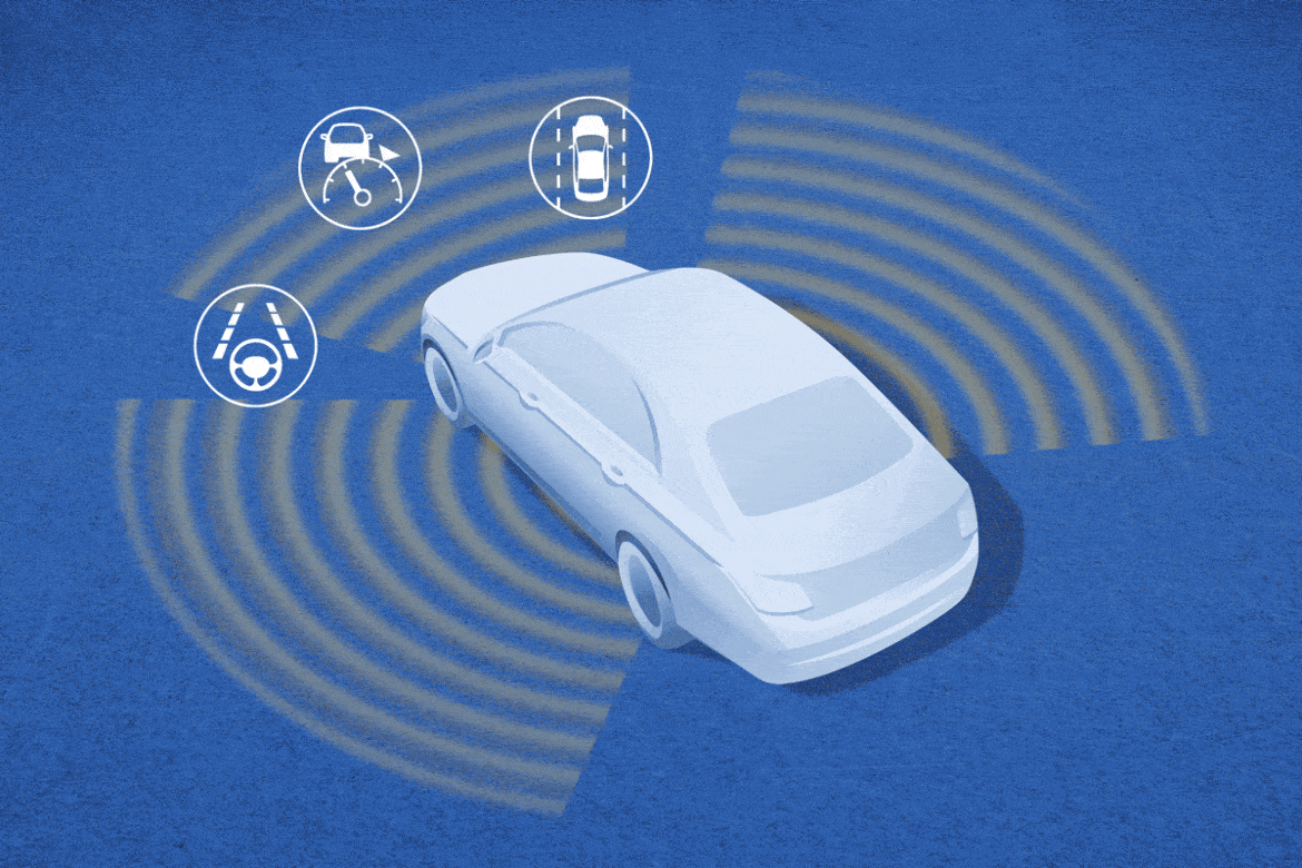 Self-driving feature icons for adaptive cruise control, lane-centering steering and hands-free steering