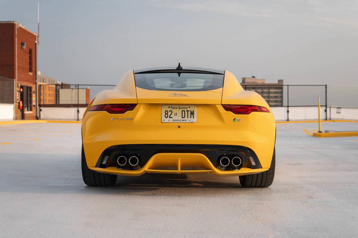Yellow 2021 Jaguar F-Type rear