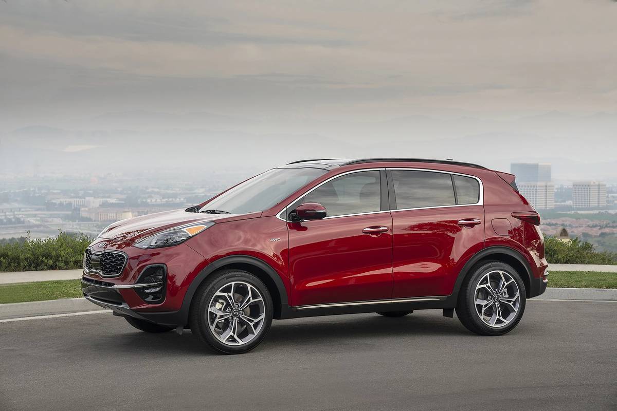 Side view of a red 2021 Kia Sportage
