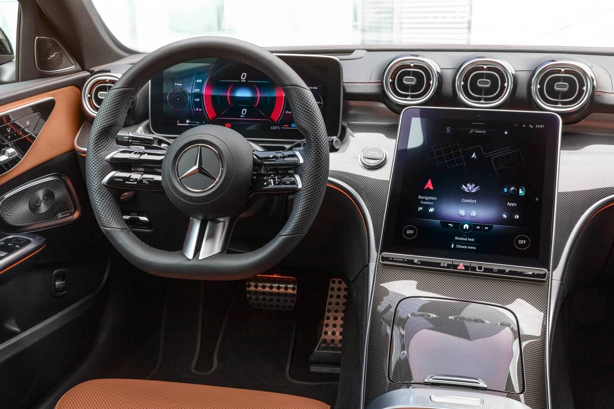 mercedes benz c class 2022 oem 10 center stack display  front row  interior  steering wheel  touchscreen  jpg