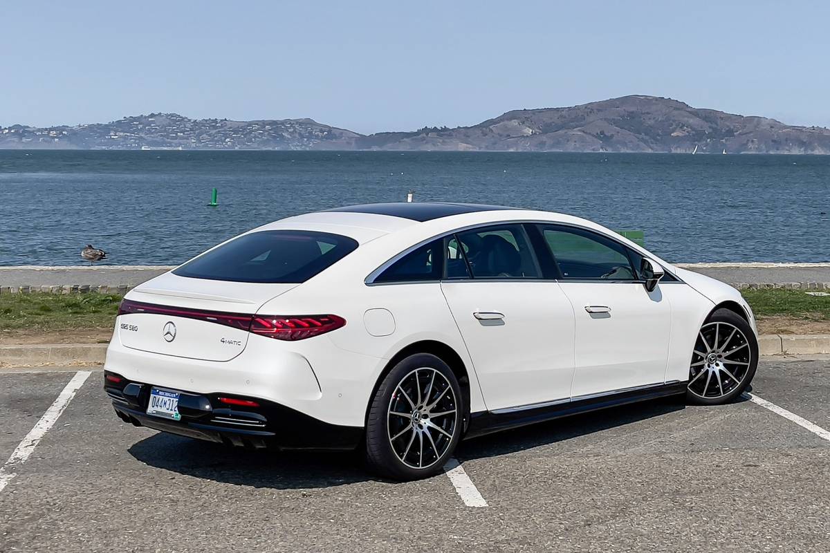 White mercedes store electric car