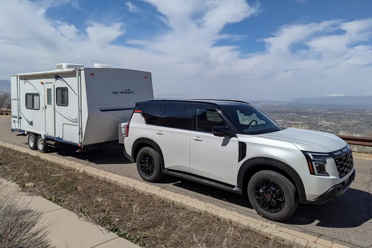 nissan armada pro 4x 2025 01 exterior towing front angle jpg