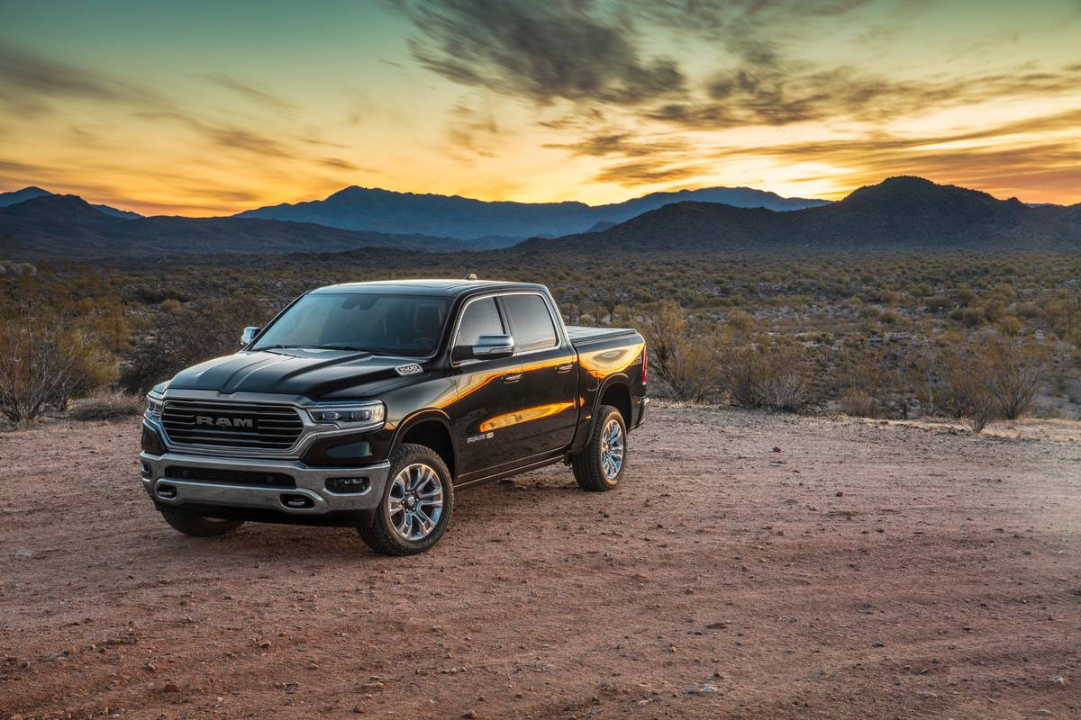 ram 1500 laramie longhorn 2020 01 angle  black  exterior  front jpg