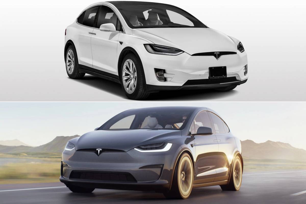 Tesla Model X, before (top) and after January 2021 changes